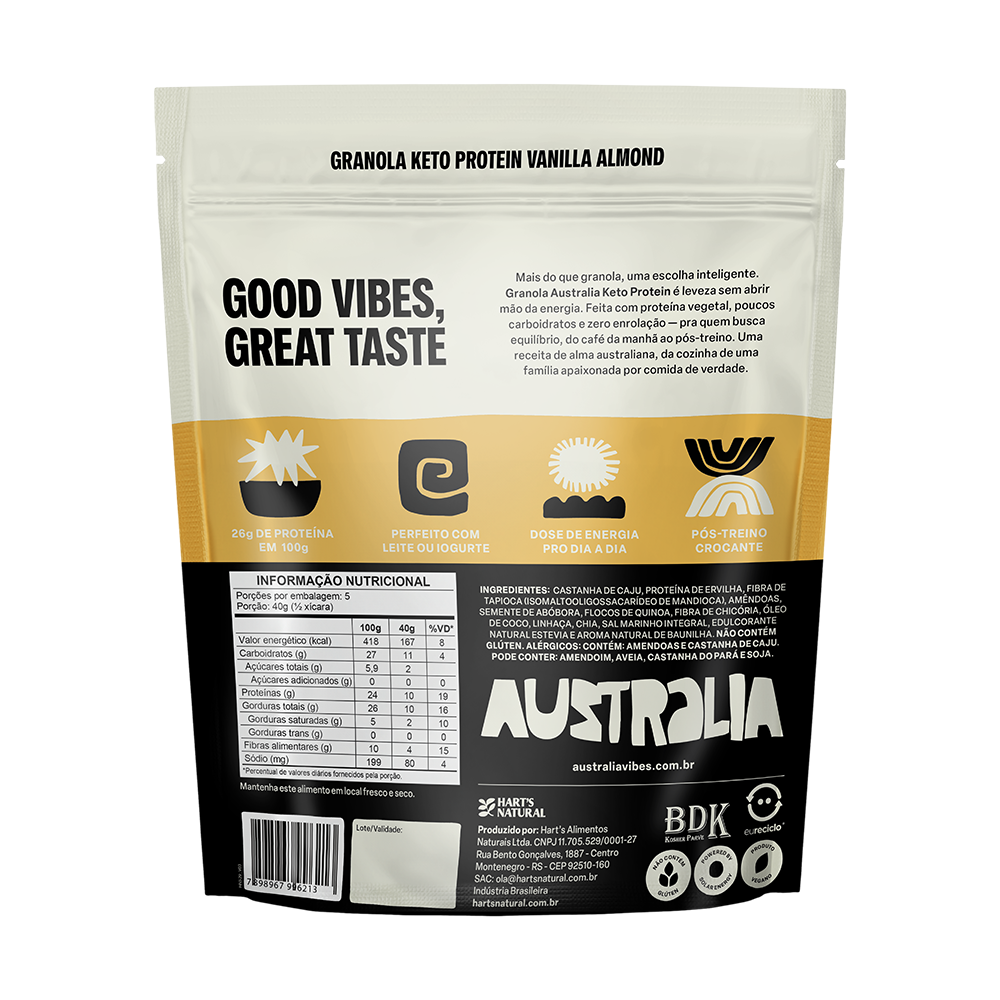 Australia Granola Vanilla Almond (KETO, 28g de PROTEÍNA).