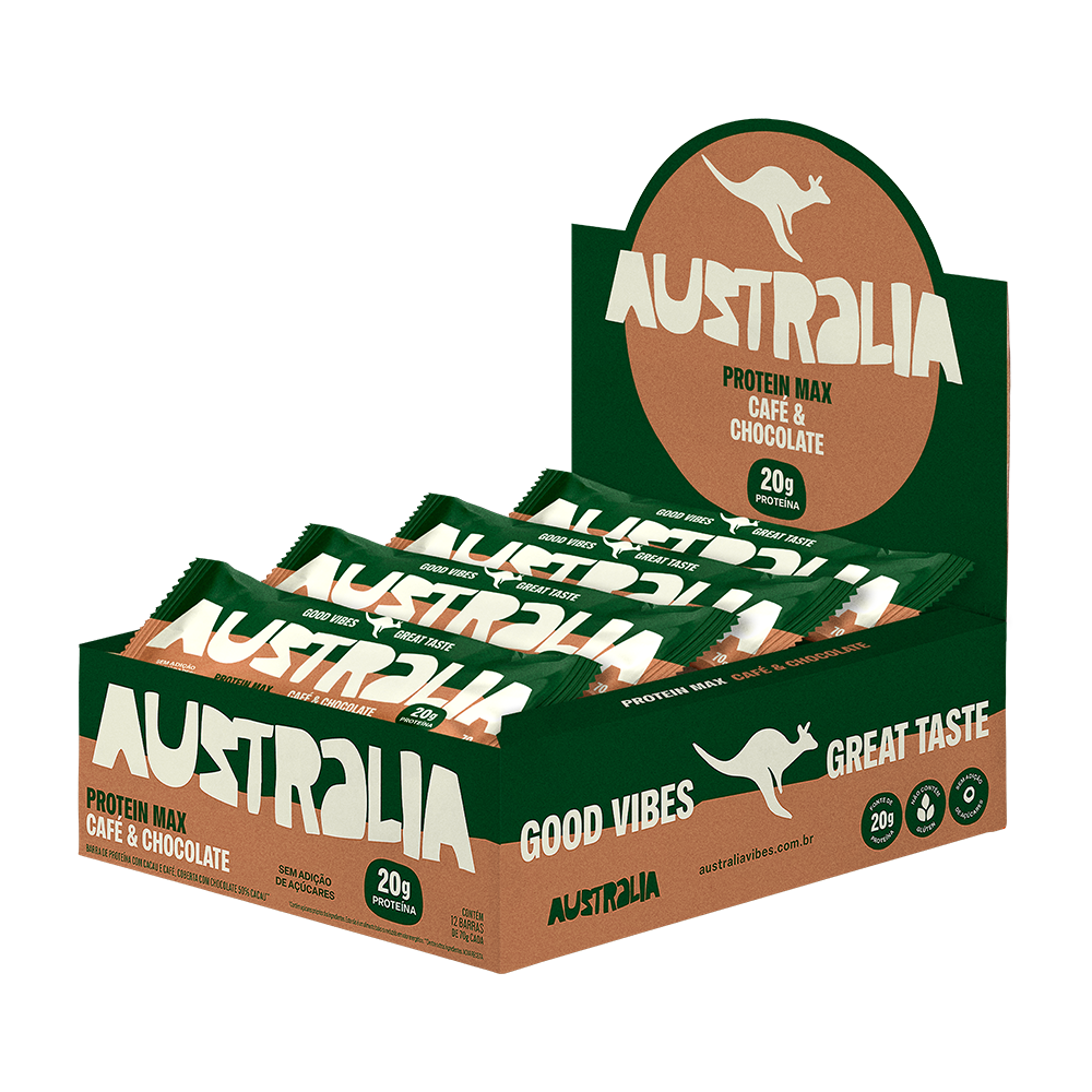 AUSTRALIA Protein Max Café & Cacau. Pra Quem Acorda com Fome de Mundo.